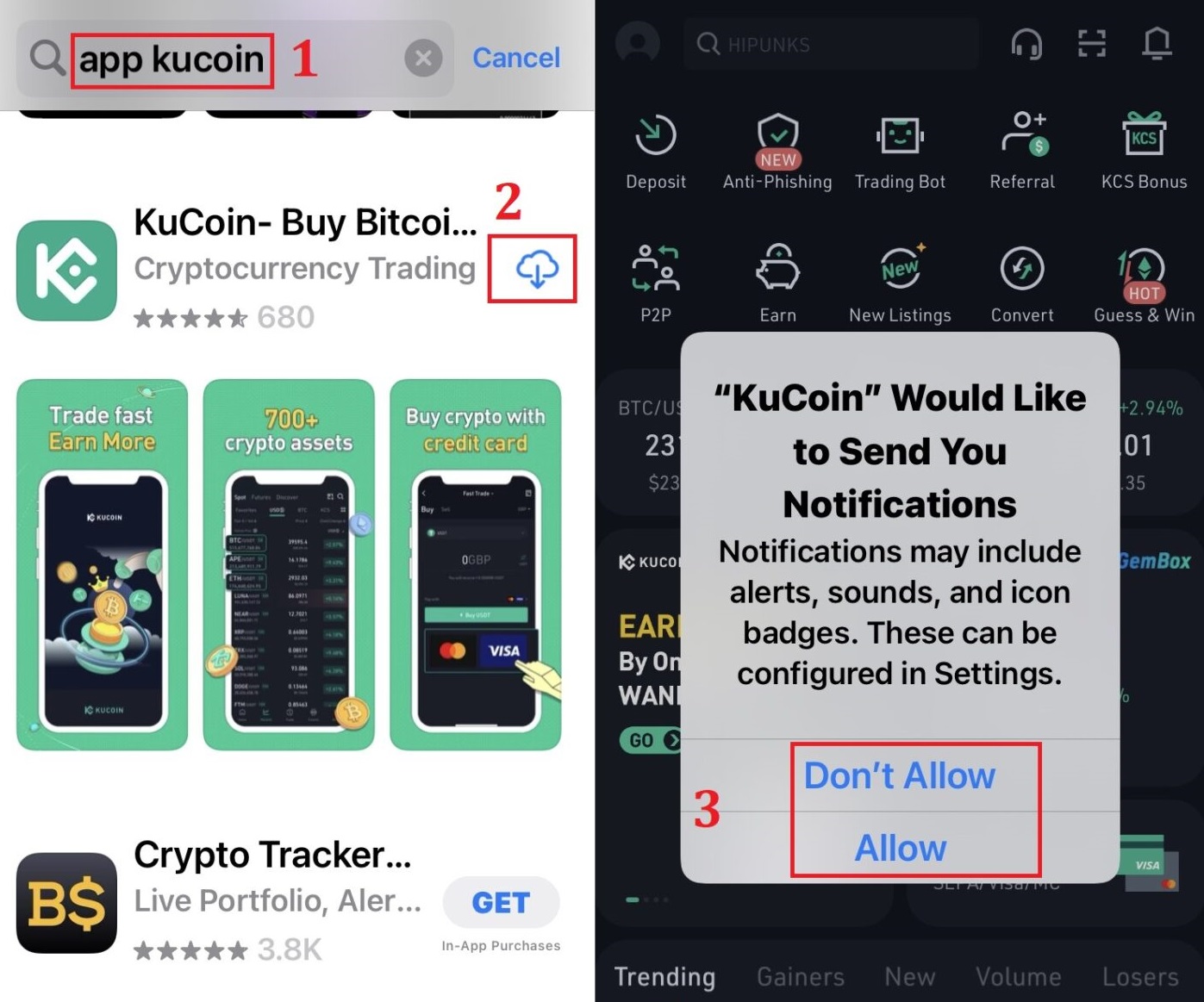 Đăng ký tài khoản KuCoin trên ứng dụng điện thoại