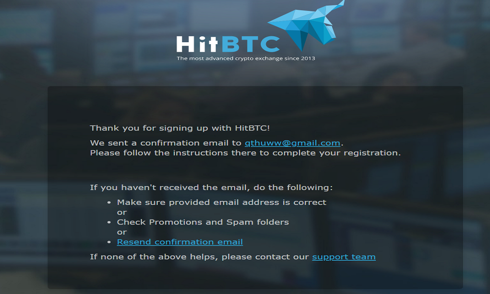 Bước 3 đăng ký tài khoản sàn HitBTC